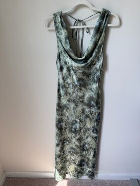 Zara Sleeveless Green Tie-Dye Cowl Neck Maxi Dress